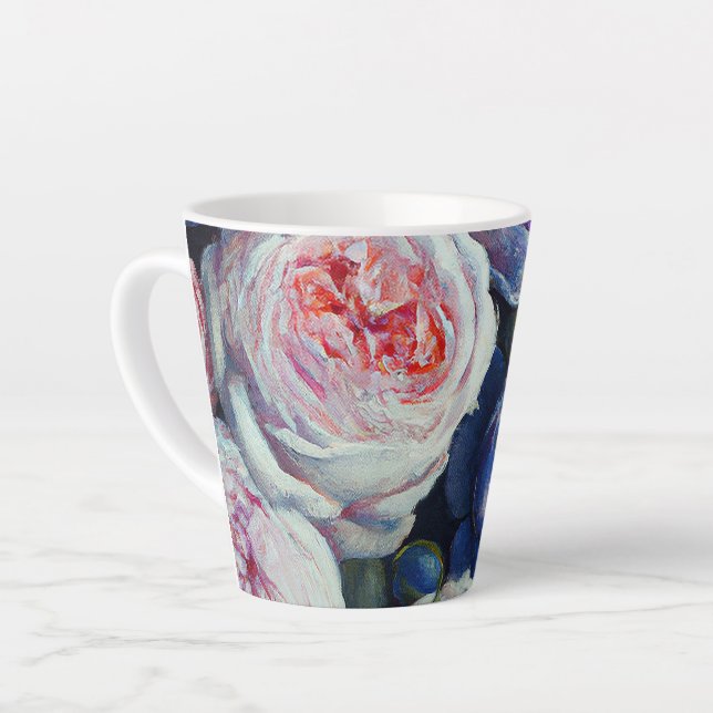 Classic Baroque Roses Floral Design Latte Mug (Left Angle)