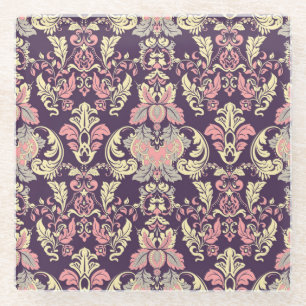 Classic baroque, vintage floral wallpaper. glass coaster