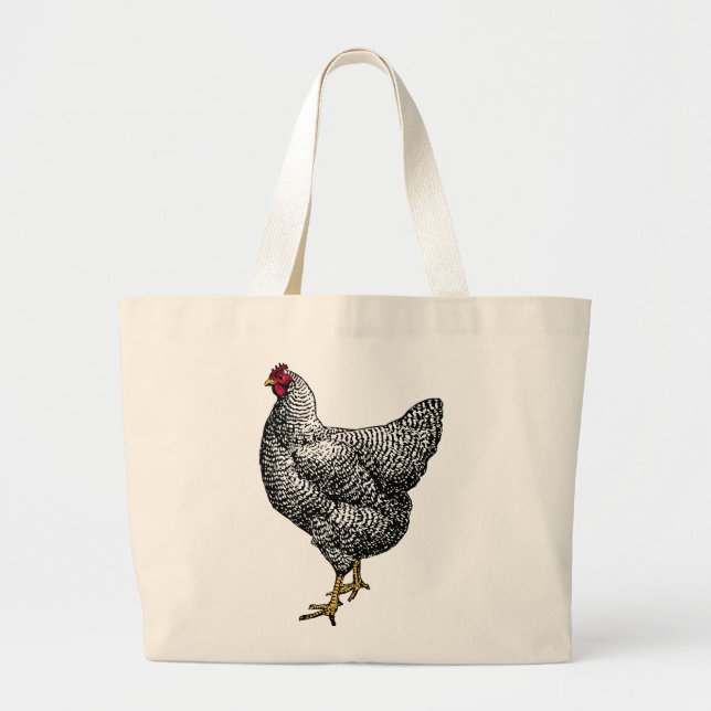 Classic Barred Plymouth Rock Chicken Hen Large Tote Bag (Front)