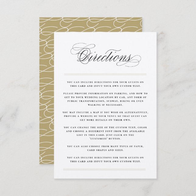 Classic Bars Directions Wedding Enclosure Card (Front/Back)