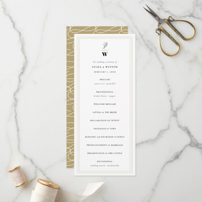 Classic Bars Lines Double Monogram Modern Wedding Programme (Front/Back In Situ)