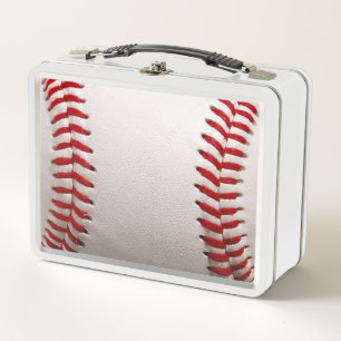 Classic Baseball and Softball Red Stitching Metal Lunch Box