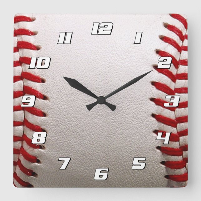 Classic Baseball and Softball Red Stitching Square Wall Clock (Front)