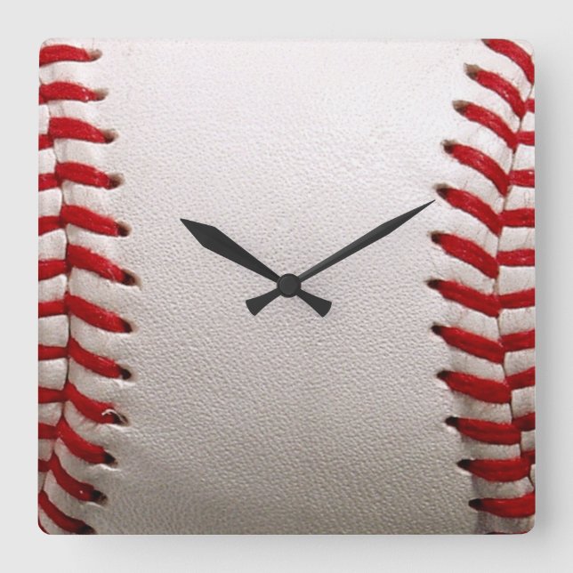 Classic Baseball and Softball Red Stitching Square Wall Clock (Front)
