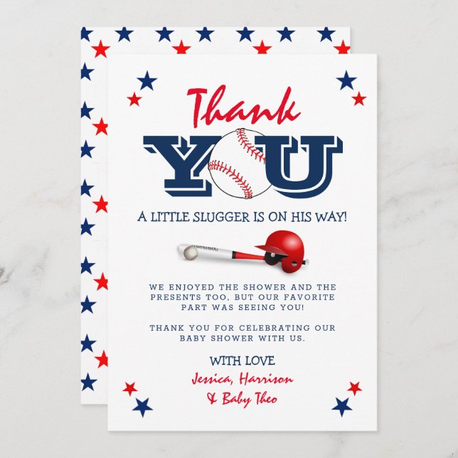 Classic Baseball Boy Baby Shower  Thank You Card (Front/Back)