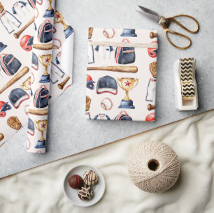 Classic Baseball Gear Watercolor Design Wrap Wrapping Paper