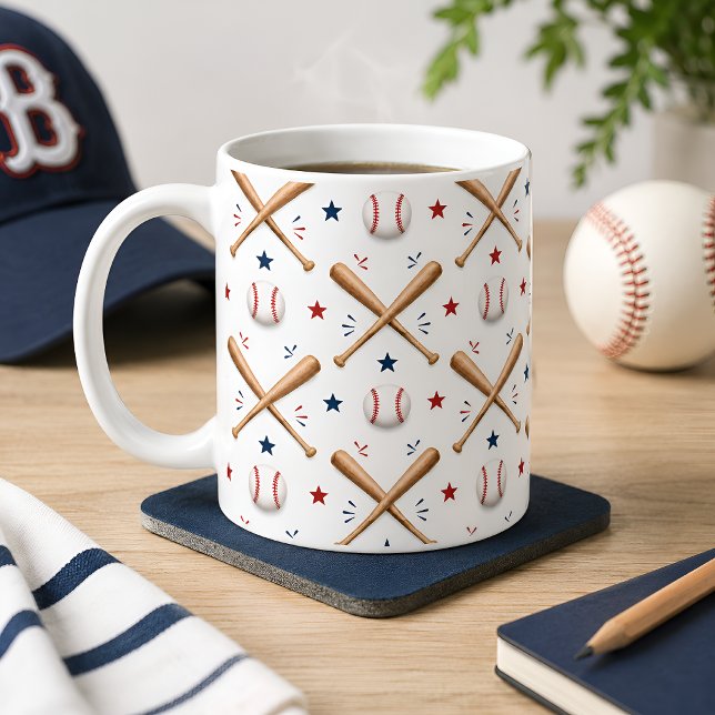 Classic Baseball Pattern Mug Sports Fan Gift Drink (Creator Uploaded)