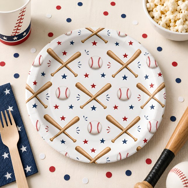 Classic Baseball Pattern Paper Plates Kids Sports  (Creator Uploaded)