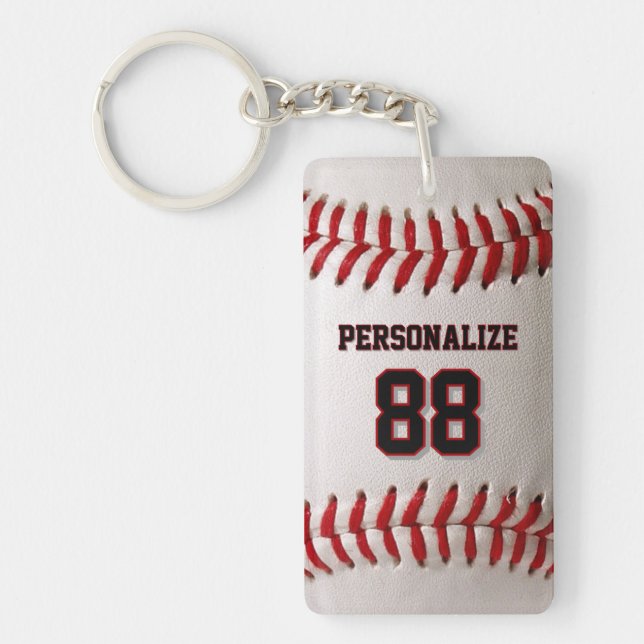 Classic Baseball Stitch Custom Name and Number Key Ring (Front)