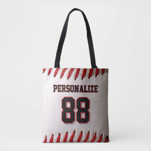 Classic Baseball Stitch Custom Name and Number Tote Bag