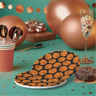 Classic Basketball Pattern on Black Paper Plate