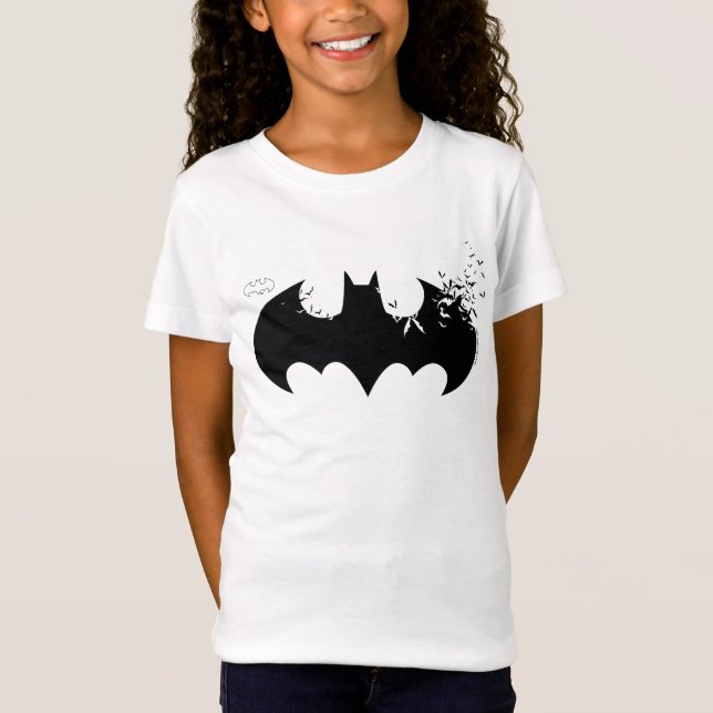 Classic Batman Logo Dissolving Into Bats T-Shirt (Front)