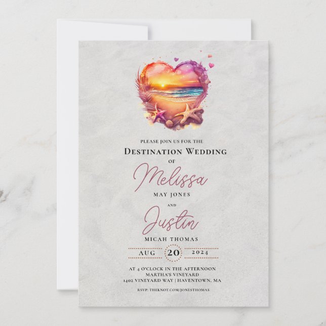 Classic Beach Heart Wedding Invitation (Front)