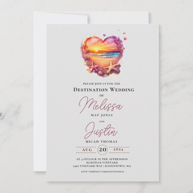 Classic Beach Heart Wedding Invitation (Front)