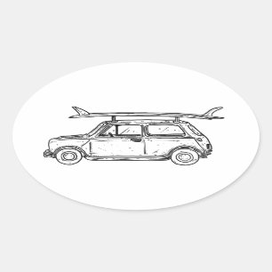 Classic Beach Mini Cooper Oval Sticker