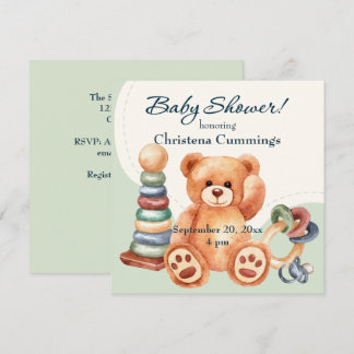 Classic Bear and Toys Baby Shower Invitation