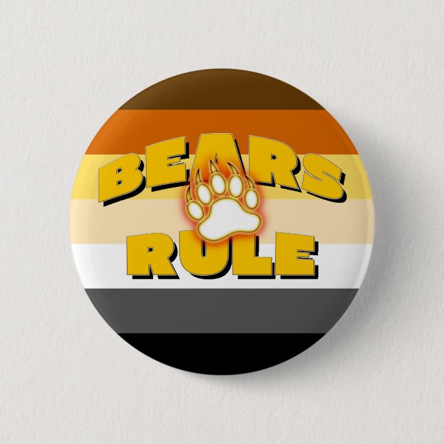 Classic Bear Pride Flag Bears Rule Bear Paw 6 Cm Round Badge (Front)