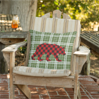 Classic Bear Red Black Buffalo Lumberjack Check Cushion
