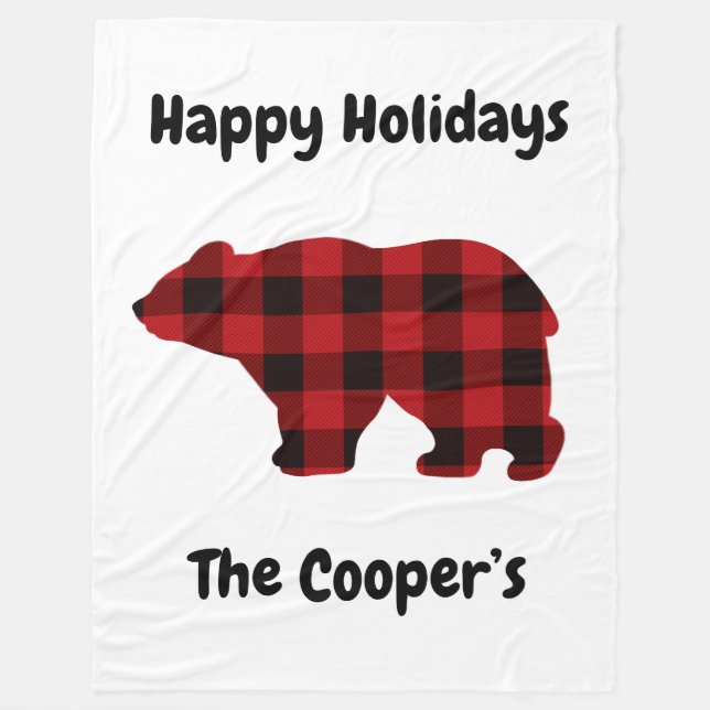 Classic bear silhouette red black plaid [pattern  fleece blanket (Front)