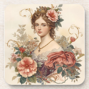 Classic, Beautiful Noblewoman with Roses Ornament Coaster