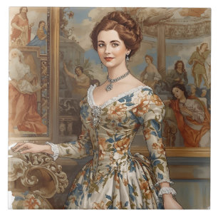 Classic, Beautiful Princess with Floral Accents Tile
