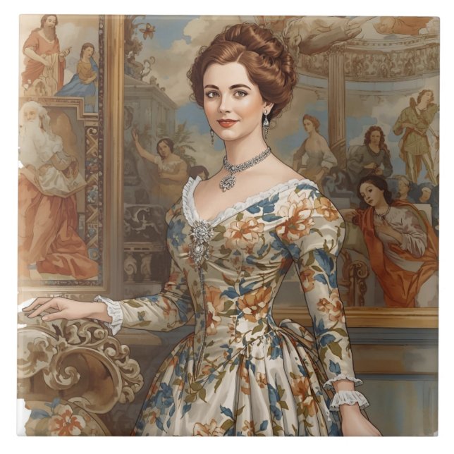 Classic, Beautiful Princess with Floral Accents Tile (Front)