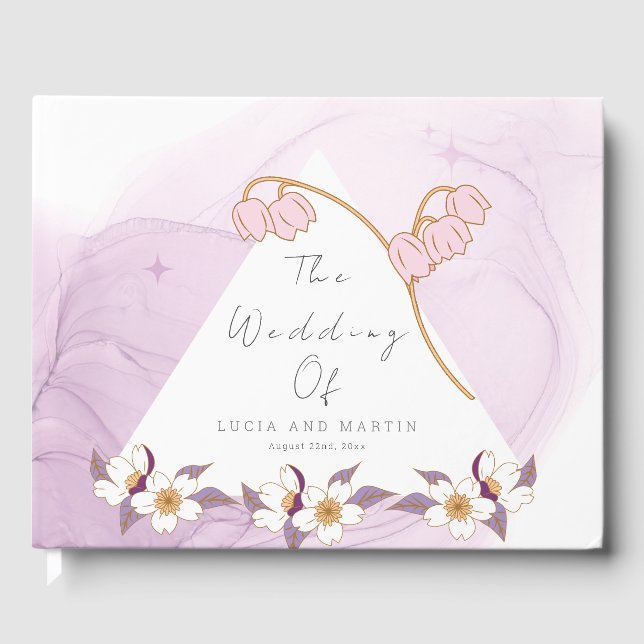 Classic Beautiful Purple Lotus and Colour  Wedding Guest Book (Front)