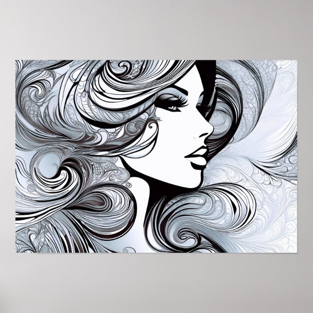 Classic Beauty: Modern Woman in Black & White Poster (Front)