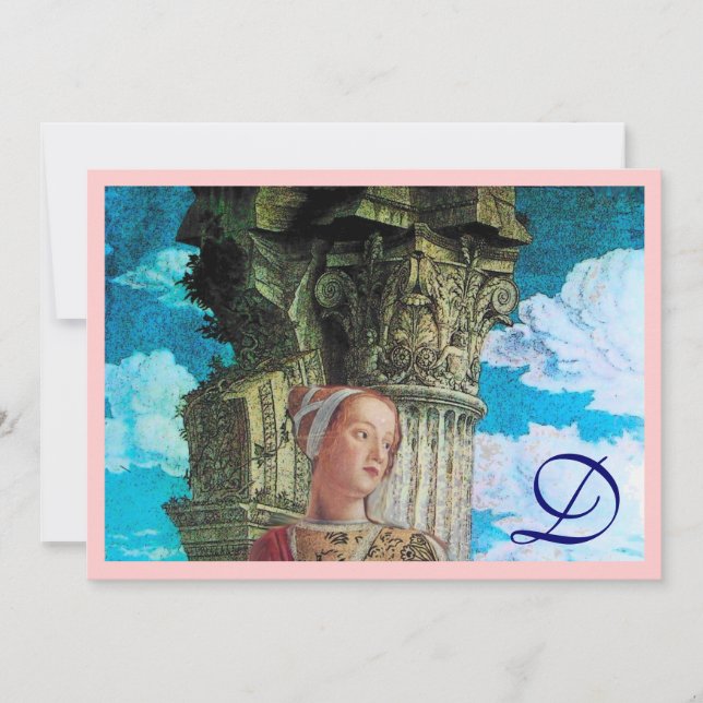 CLASSIC BEAUTY MONOGRAM bright antique blue pink Invitation (Front)