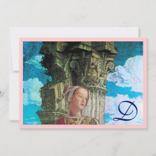 CLASSIC BEAUTY MONOGRAM bright antique blue pink Invitation