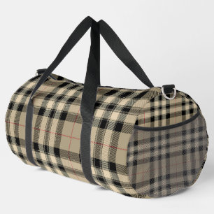 Classic Beige And Black Plaid Athletic Gym Travel  Duffle Bag