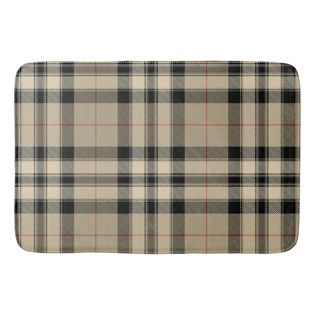 Classic Beige And Black Plaid Bath Mat (Front)