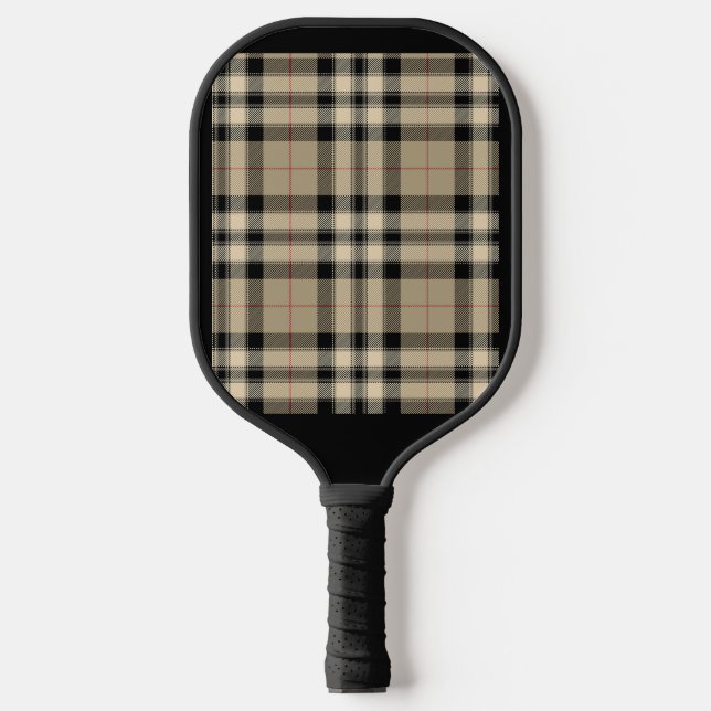 Classic Beige And Black Plaid Pickleball Paddle (Front)