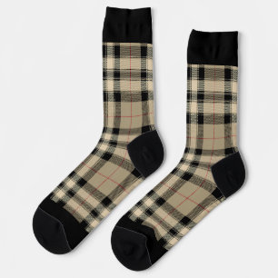 Classic Beige And Black Plaid  Socks
