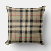 Classic Beige And Black Plaid Throw Pillow