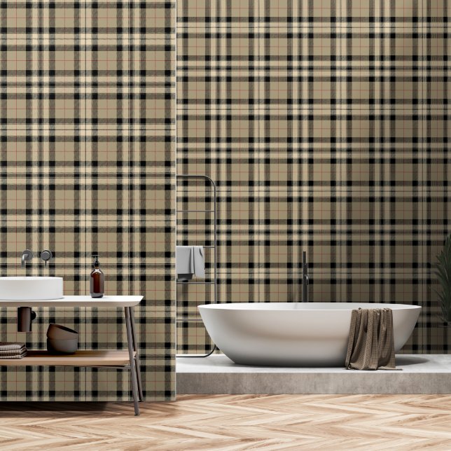 Classic Beige + Black Plaid   Wallpaper (Bathroom)