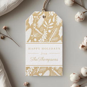 Classic Beige Christmas Foliage Happy Holidays Gift Tags