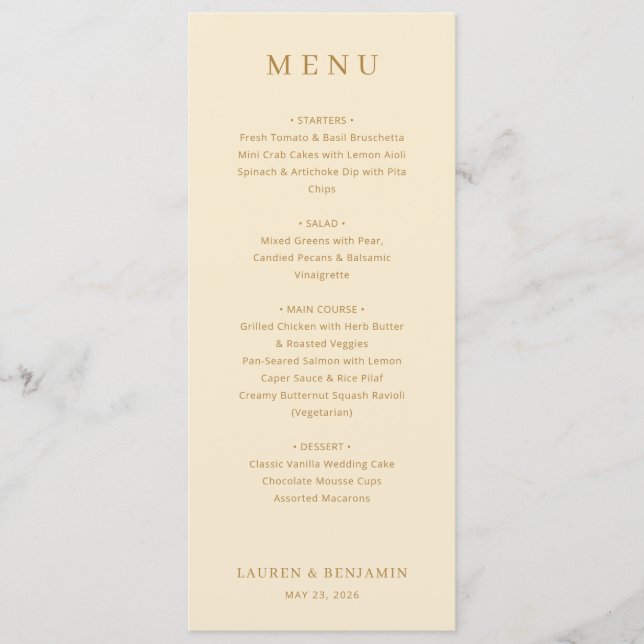 Classic Beige Elegant Wedding Menu (Front)