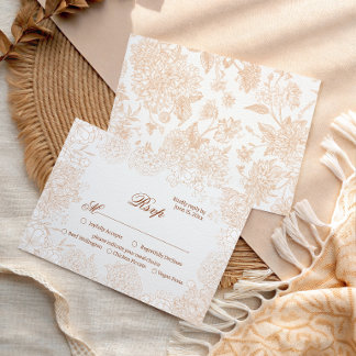 Classic Beige Floral RSVP Elegant Script Wedding Card