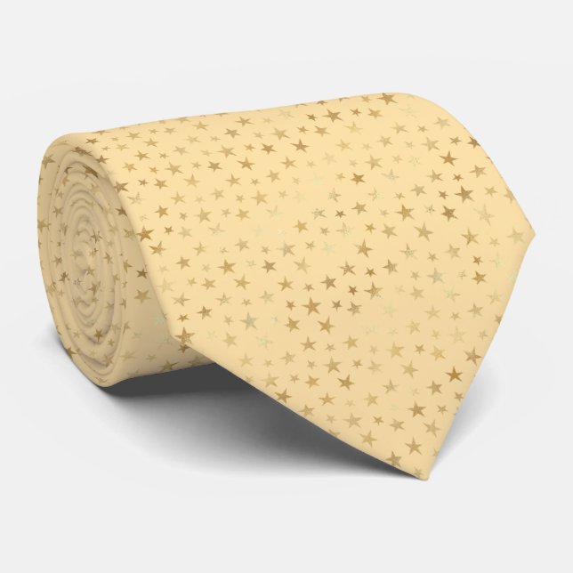 Classic Beige Gold Stars Illustration Tie (Rolled)