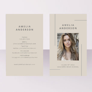 Classic Beige Grey Typography Photo Graduation Business Card