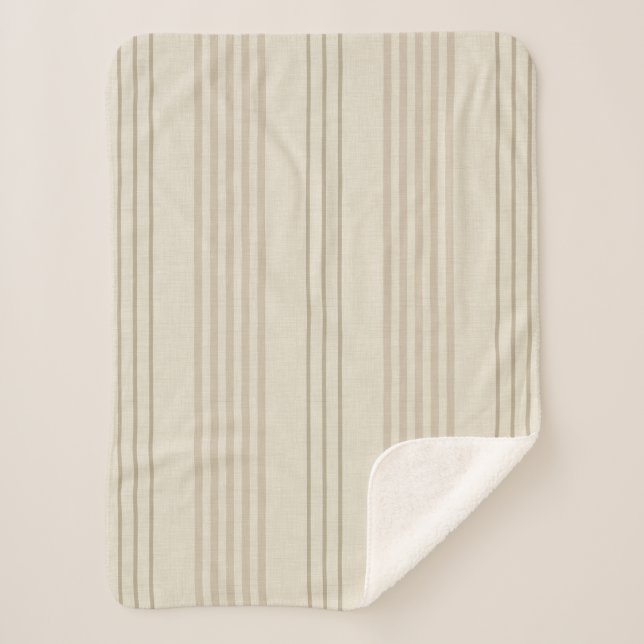 Classic Beige Neutral Ticking Stripe Pattern Sherpa Blanket (Front)