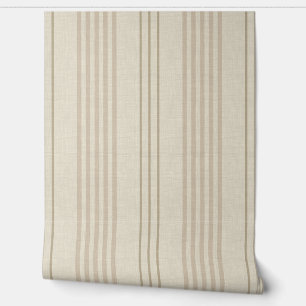 Classic Beige Neutral Ticking Stripe Pattern Wallpaper