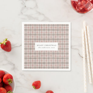 Classic Beige Plaid Merry Christmas Napkin