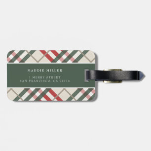 Classic Beige Red Green Tartan Plaid Luggage Tag