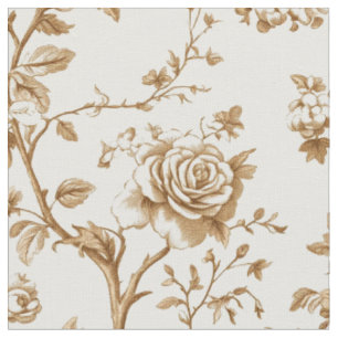 Classic Beige Rose Toile Pattern Fabric