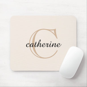 Classic Beige Script Monogram Mouse Pad