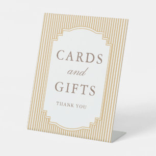 Classic Beige Tan Striped Wedding Cards and Gifts Pedestal Sign