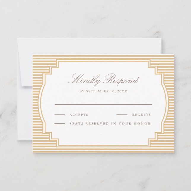 Classic Beige Tan Striped Wedding RSVP Card (Front)