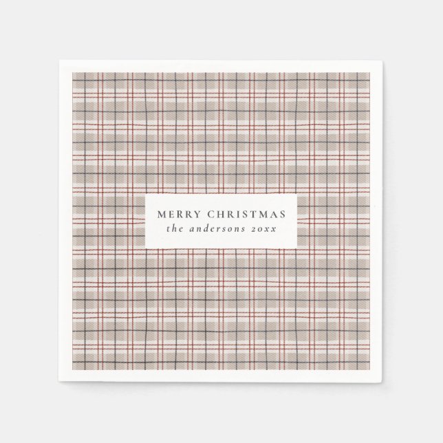 Classic Beige Tartan Plaid Christmas Napkin (Front)